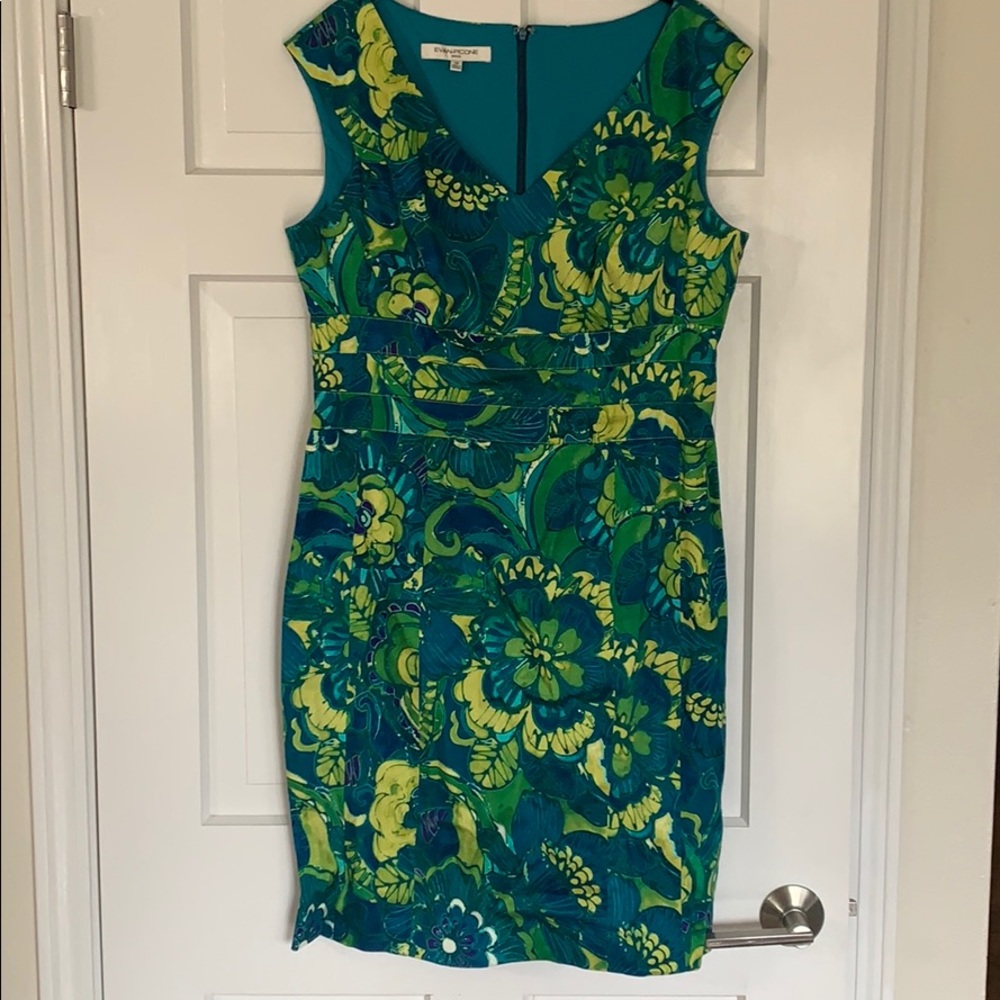 Green & blue floral Evan picone SZ 14 dress